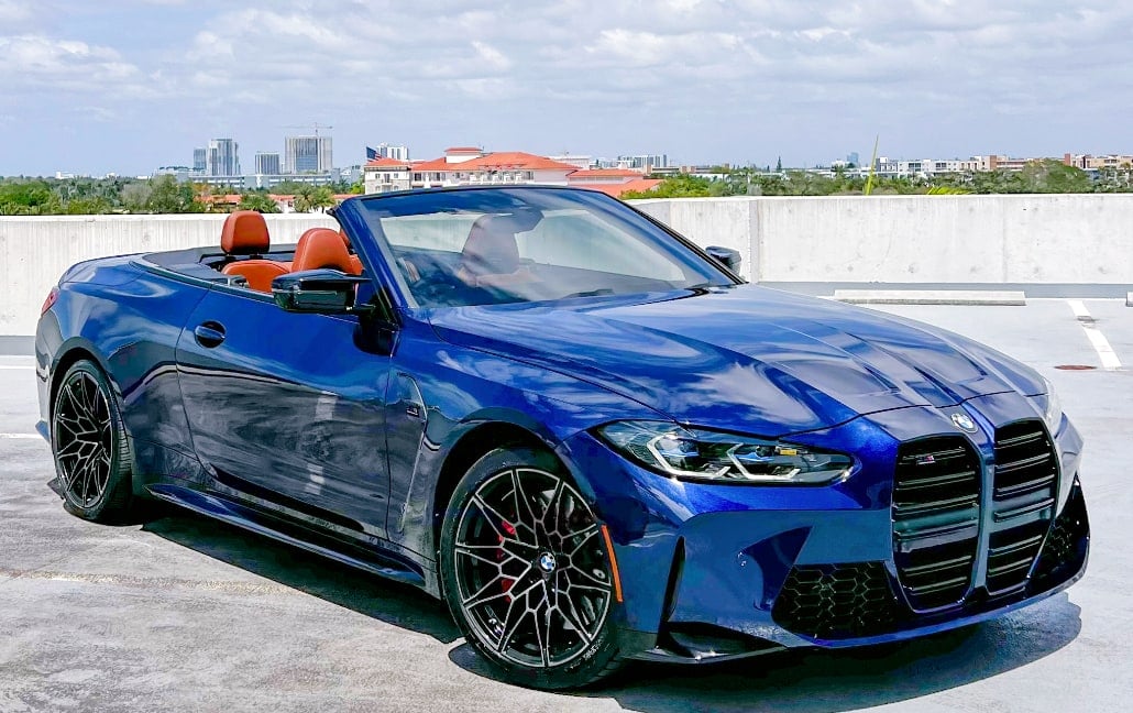 Blue BMW M4 convertible photographed in Miami